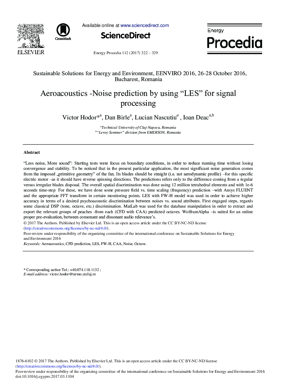 Aeroacoustics -Noise Prediction by Using “LES” for Signal Processing