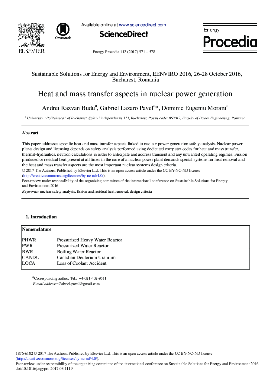 Heat and Mass Transfer Aspects in Nuclear Power Generation