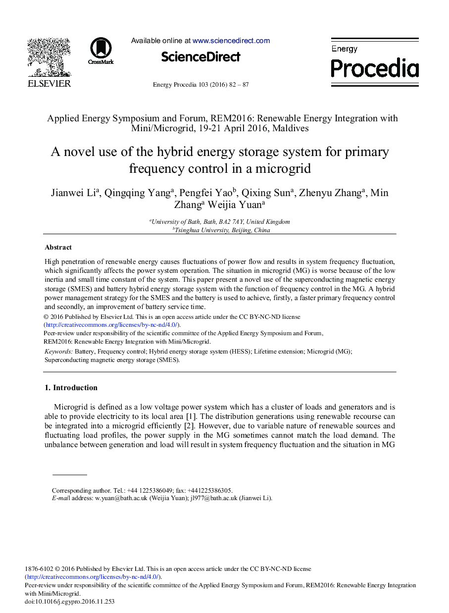 A Novel use of the Hybrid Energy Storage System for Primary Frequency Control in a Microgrid