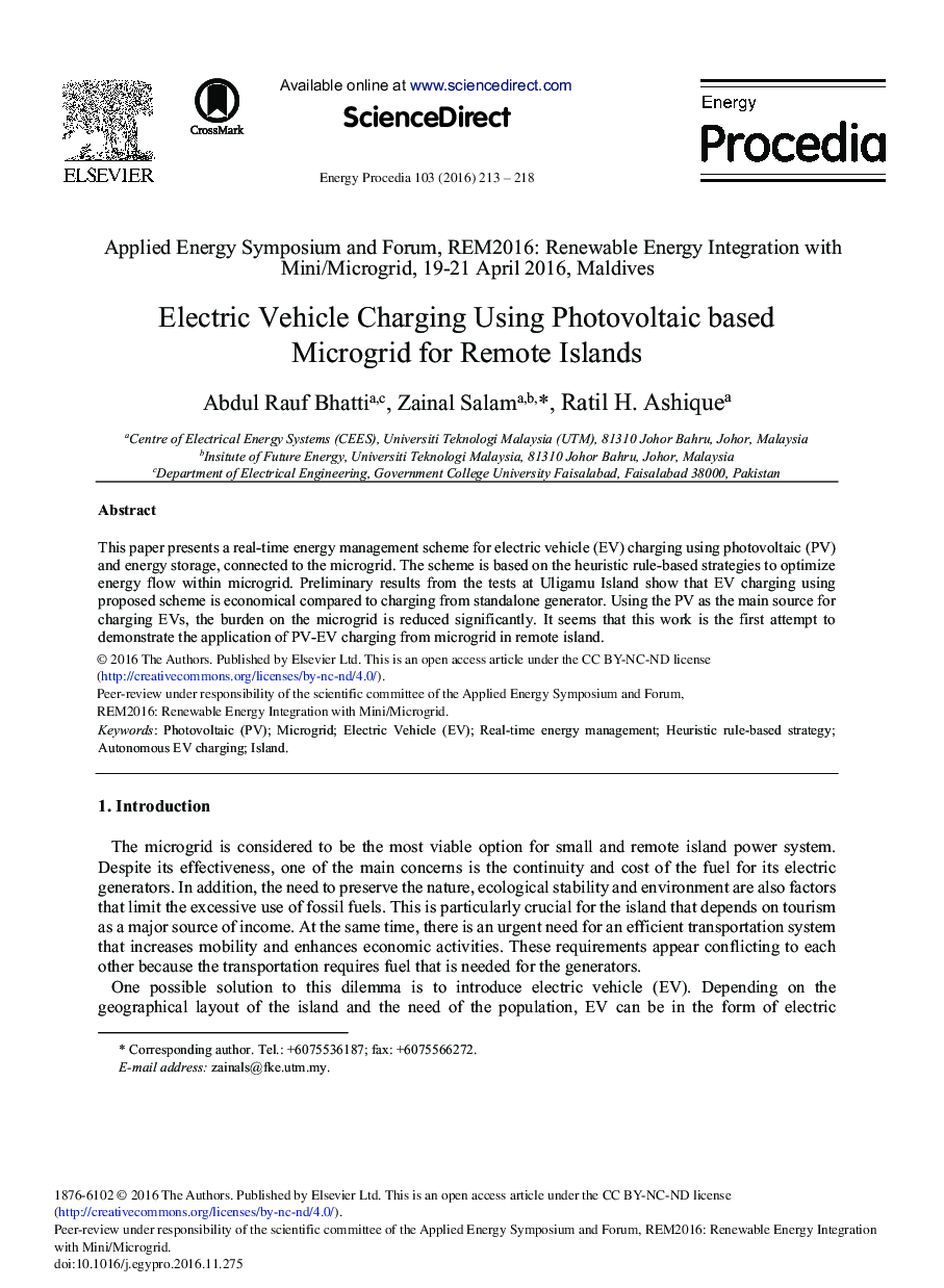 Electric Vehicle Charging Using Photovoltaic based Microgrid for Remote Islands