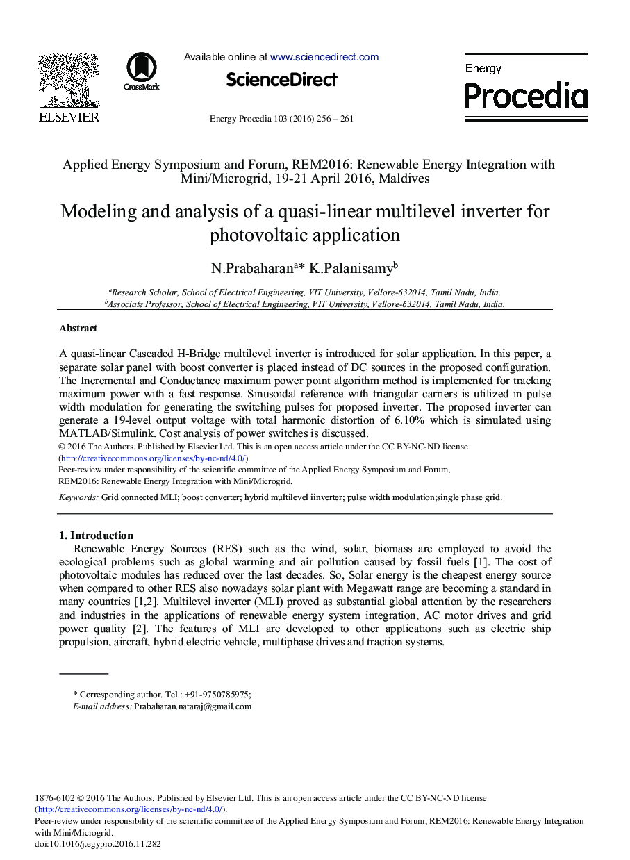 Modeling and Analysis of a Quasi-linear Multilevel Inverter for Photovoltaic Application