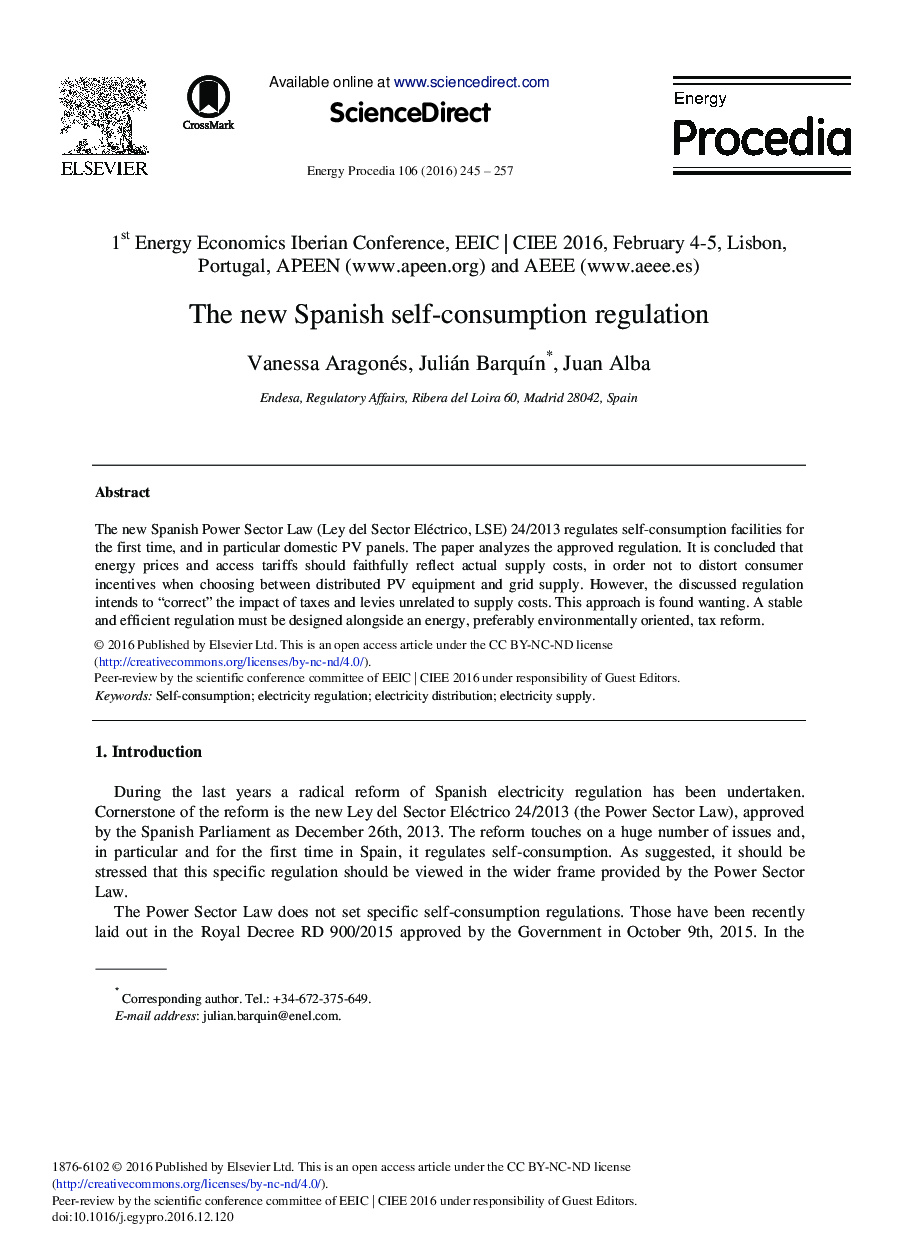 The New Spanish Self-consumption Regulation