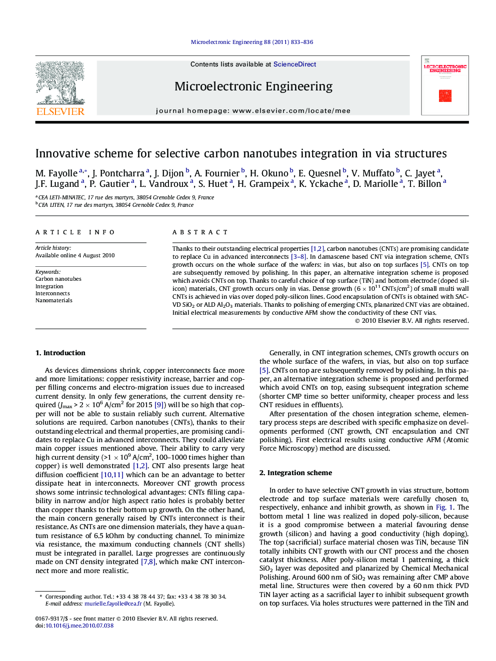 Innovative scheme for selective carbon nanotubes integration in via structures