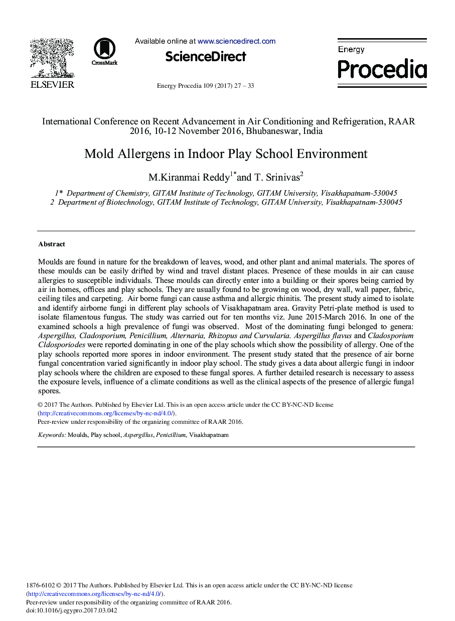 Mold Allergens in Indoor Play School Environment