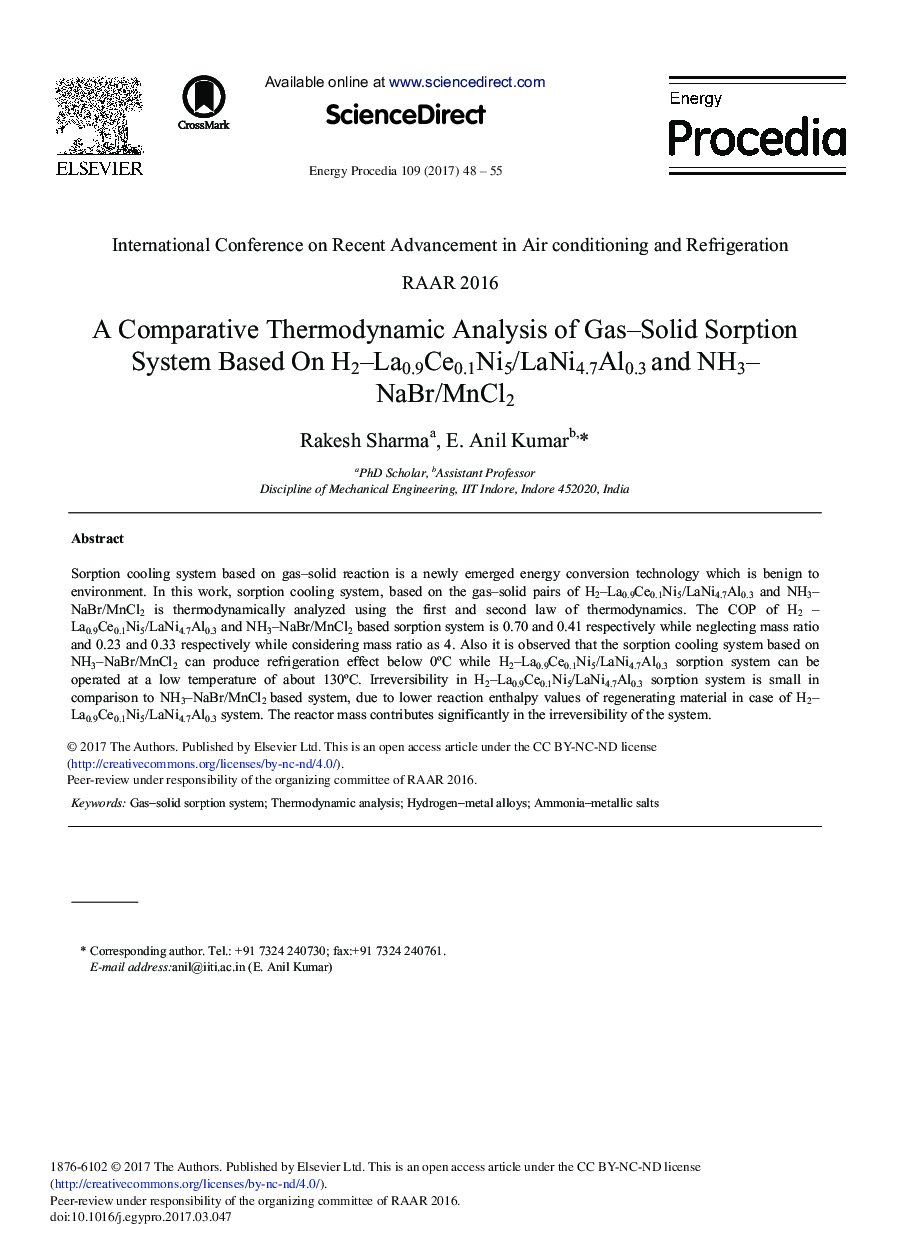 A Comparative Thermodynamic Analysis of Gas-Solid Sorption System Based On H2-La0.9Ce0.1Ni5/LaNi4.7Al0.3 and NH3-NaBr/MnCl2