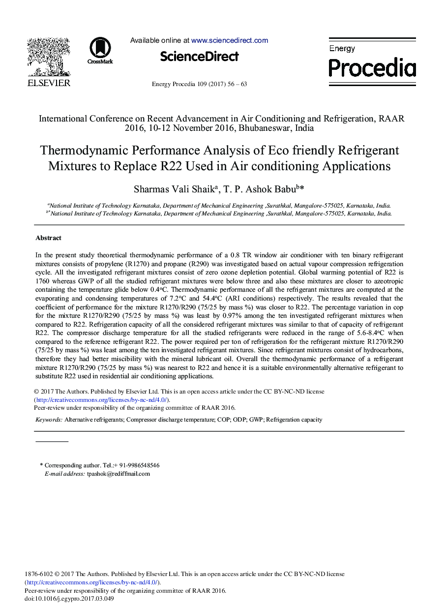 Thermodynamic Performance Analysis of Eco friendly Refrigerant Mixtures to Replace R22 Used in Air Conditioning Applications