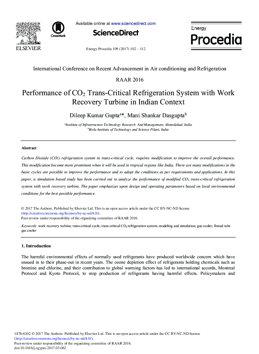 Performance of CO2 Trans-Critical Refrigeration System with Work Recovery Turbine in Indian Context