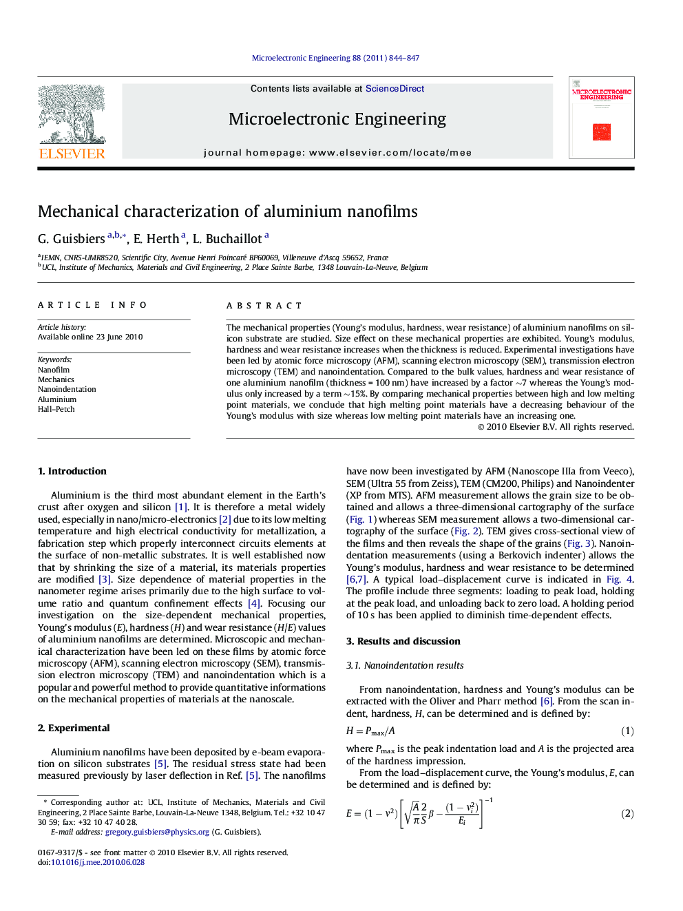 Mechanical characterization of aluminium nanofilms