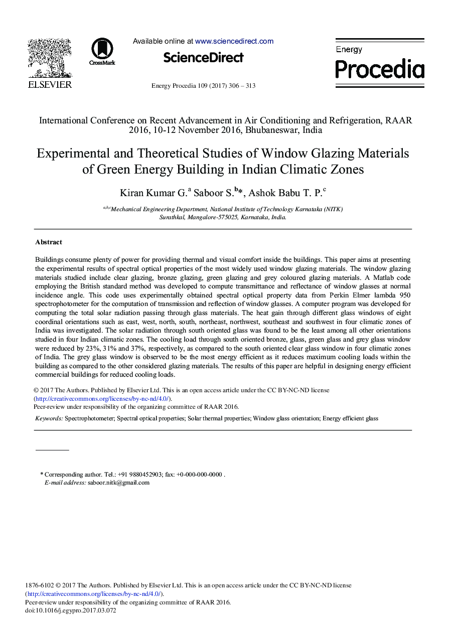 Experimental and Theoretical Studies of Window Glazing Materials of Green Energy Building in Indian Climatic Zones