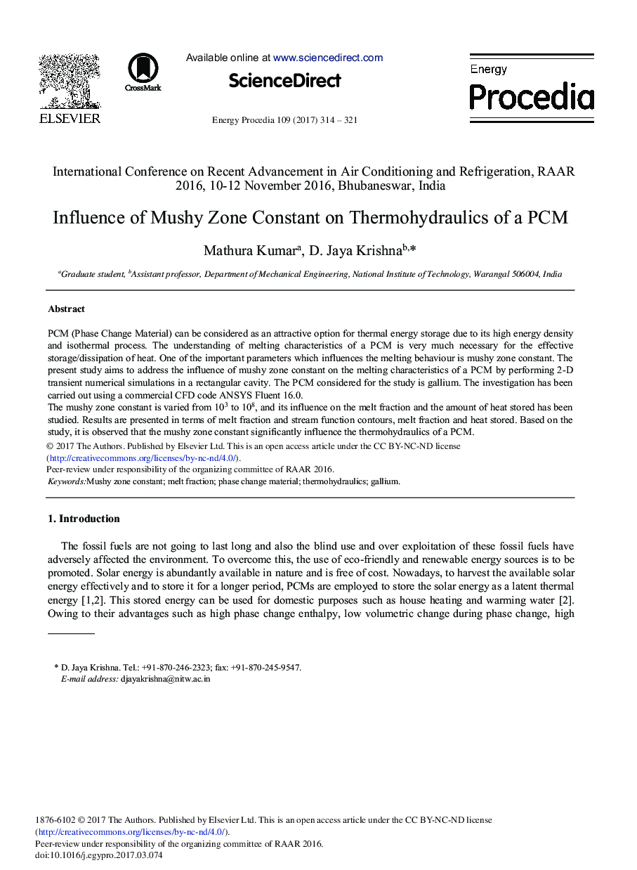 Influence of Mushy Zone Constant on Thermohydraulics of a PCM