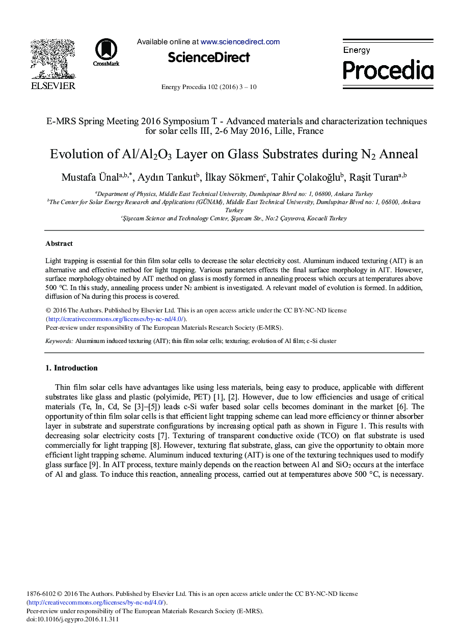 Evolution of Al/Al2O3 Layer on Glass Substrates During N2 Anneal