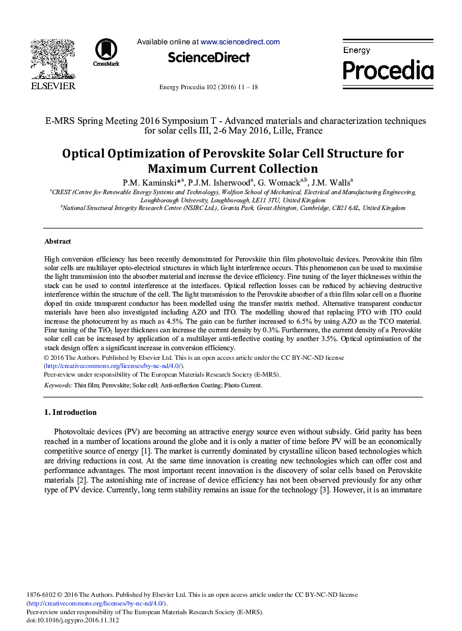 Optical Optimization of Perovskite Solar Cell Structure for Maximum Current Collection