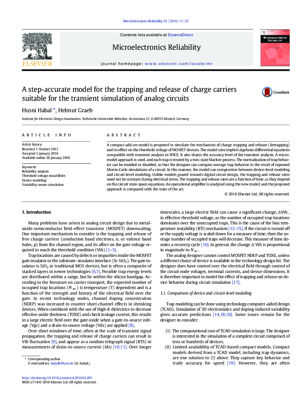 A step-accurate model for the trapping and release of charge carriers suitable for the transient simulation of analog circuits