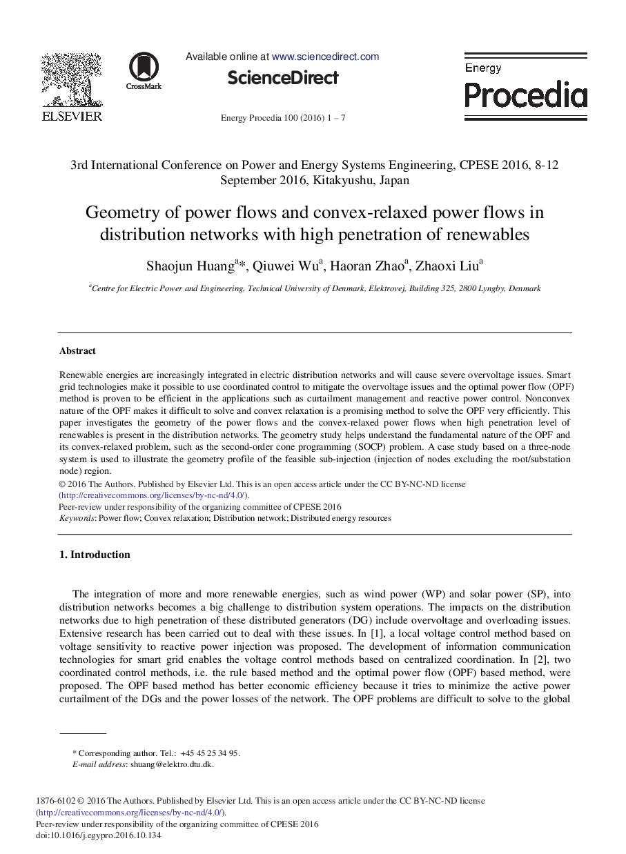 هندسه جریان قدرت و جریان قدرت آرام در محدوده در شبکه های توزیع با نفوذ بالا از منابع تجدید پذیر 