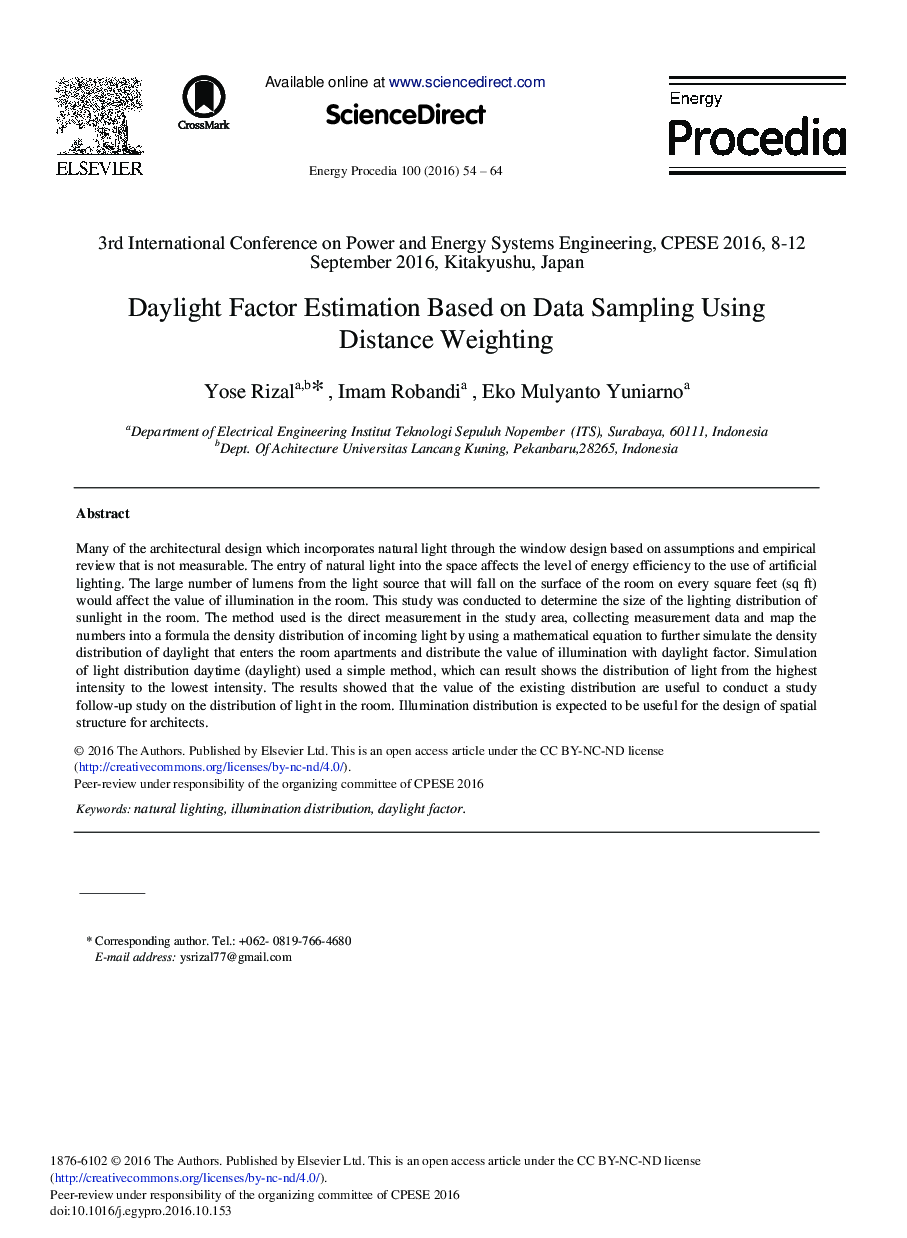 Daylight Factor Estimation Based on Data Sampling Using Distance Weighting