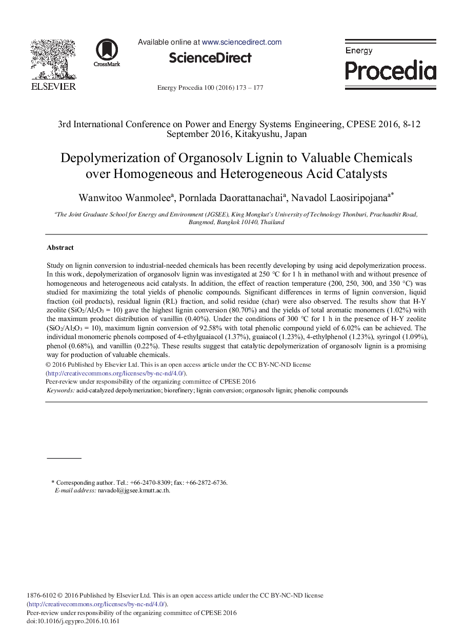 Depolymerization of Organosolv Lignin to Valuable Chemicals over Homogeneous and Heterogeneous Acid Catalysts