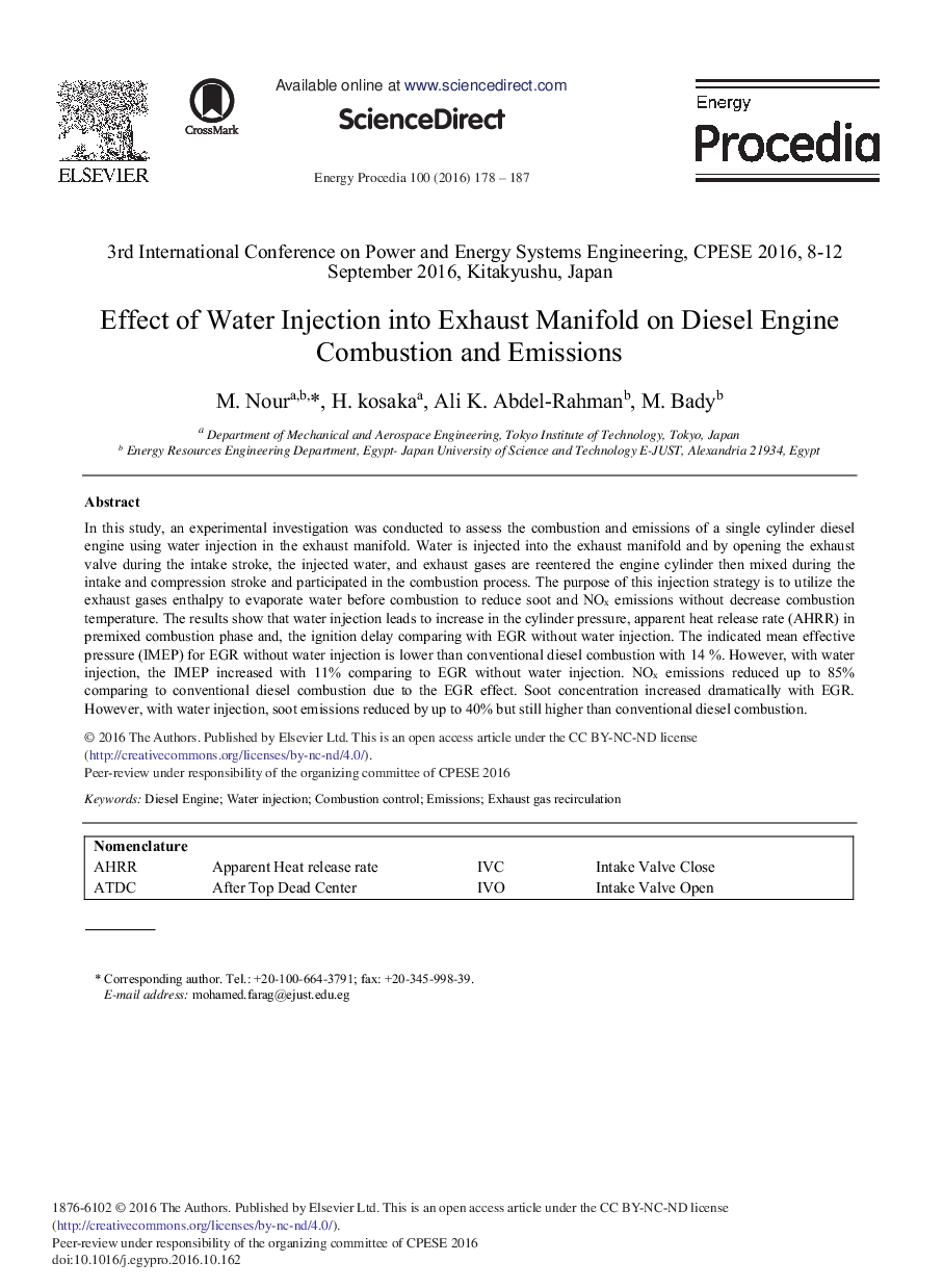 Effect of Water Injection into Exhaust Manifold on Diesel Engine Combustion and Emissions