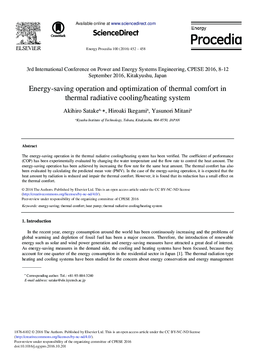 Energy-saving Operation and Optimization of Thermal Comfort in Thermal Radiative Cooling/Heating System