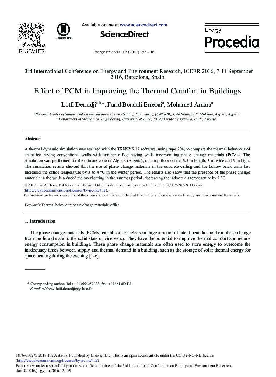 Effect of PCM in Improving the Thermal Comfort in Buildings