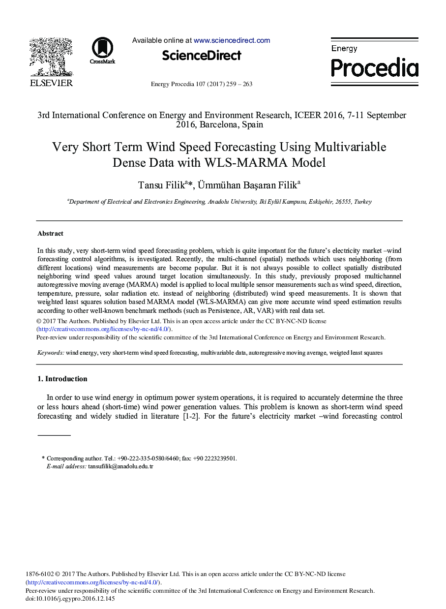 Very Short Term Wind Speed Forecasting Using Multivariable Dense Data with WLS-MARMA Model