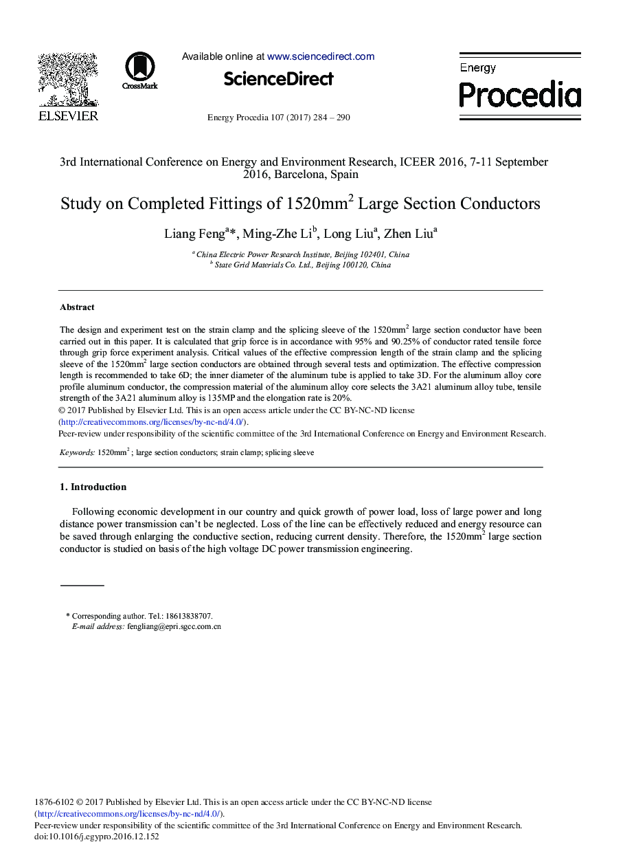 Study on Completed Fittings of 1520 mm2 Large Section Conductors