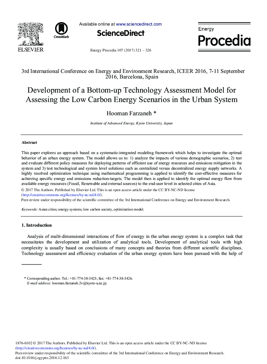 Development of a Bottom-up Technology Assessment Model for Assessing the Low Carbon Energy Scenarios in the Urban System