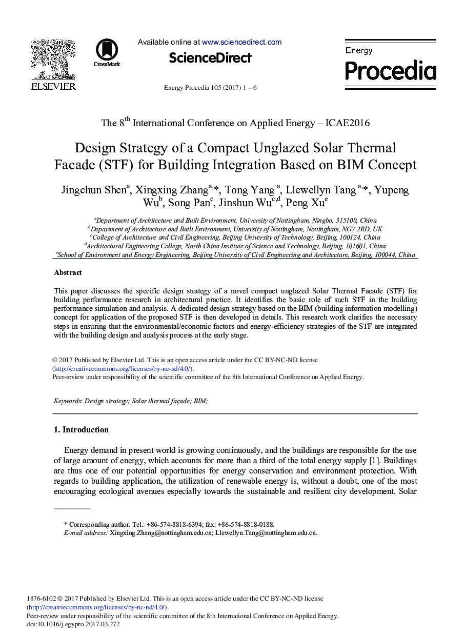 Design Strategy of a Compact Unglazed Solar Thermal Facade (STF) for Building Integration Based on BIM Concept