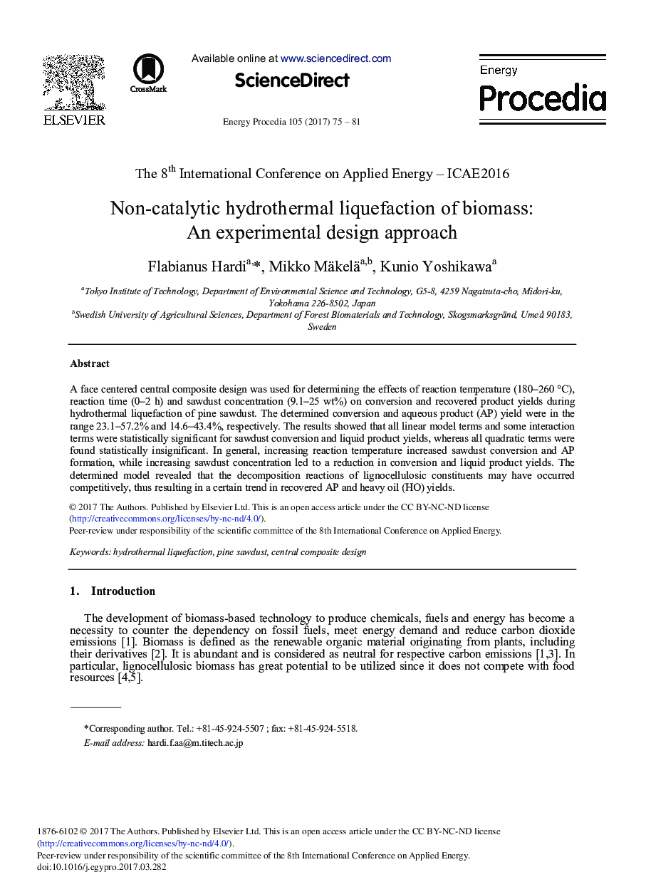 روان سازی غیر هیدروترمال بیوماس غیر کاتیونی: رویکرد طراحی تجربی 