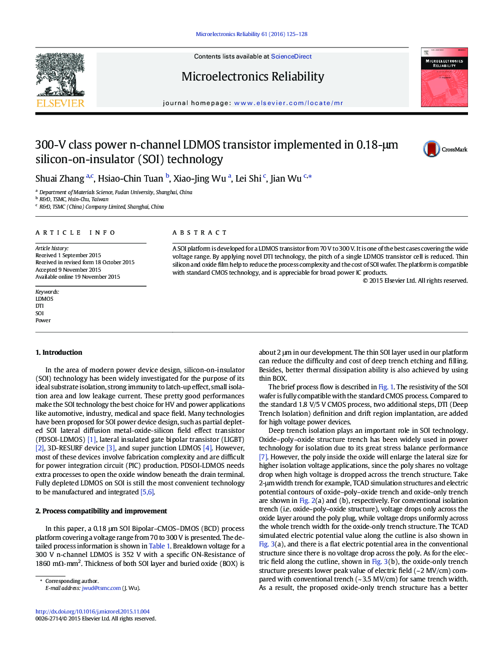 300-V class power n-channel LDMOS transistor implemented in 0.18-μm silicon-on-insulator (SOI) technology