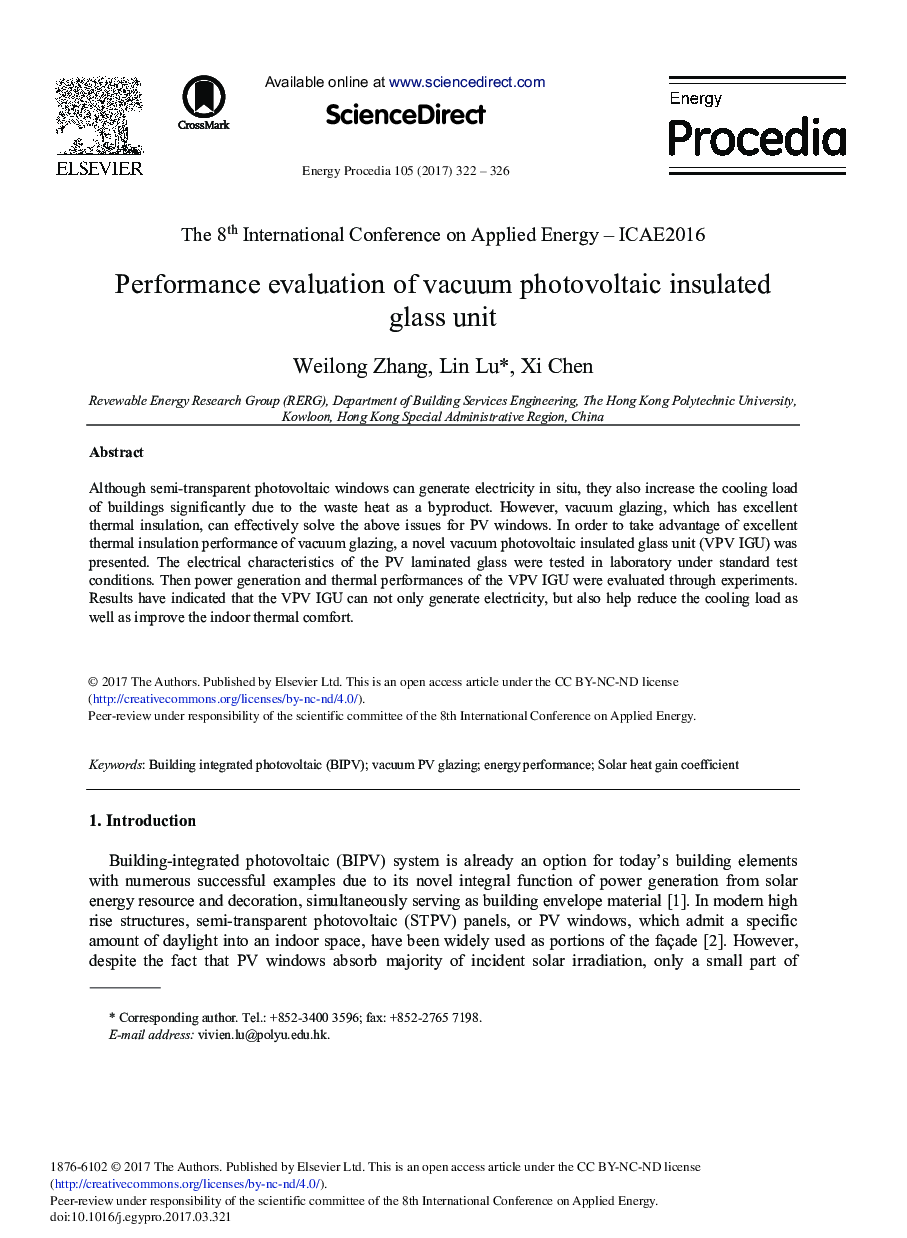 Performance Evaluation of Vacuum Photovoltaic Insulated Glass Unit