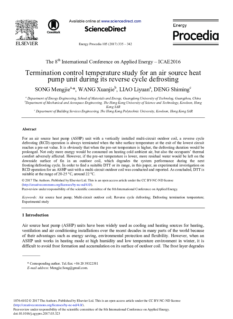 Termination Control Temperature Study for an Air Source Heat Pump Unit During Its Reverse Cycle Defrosting