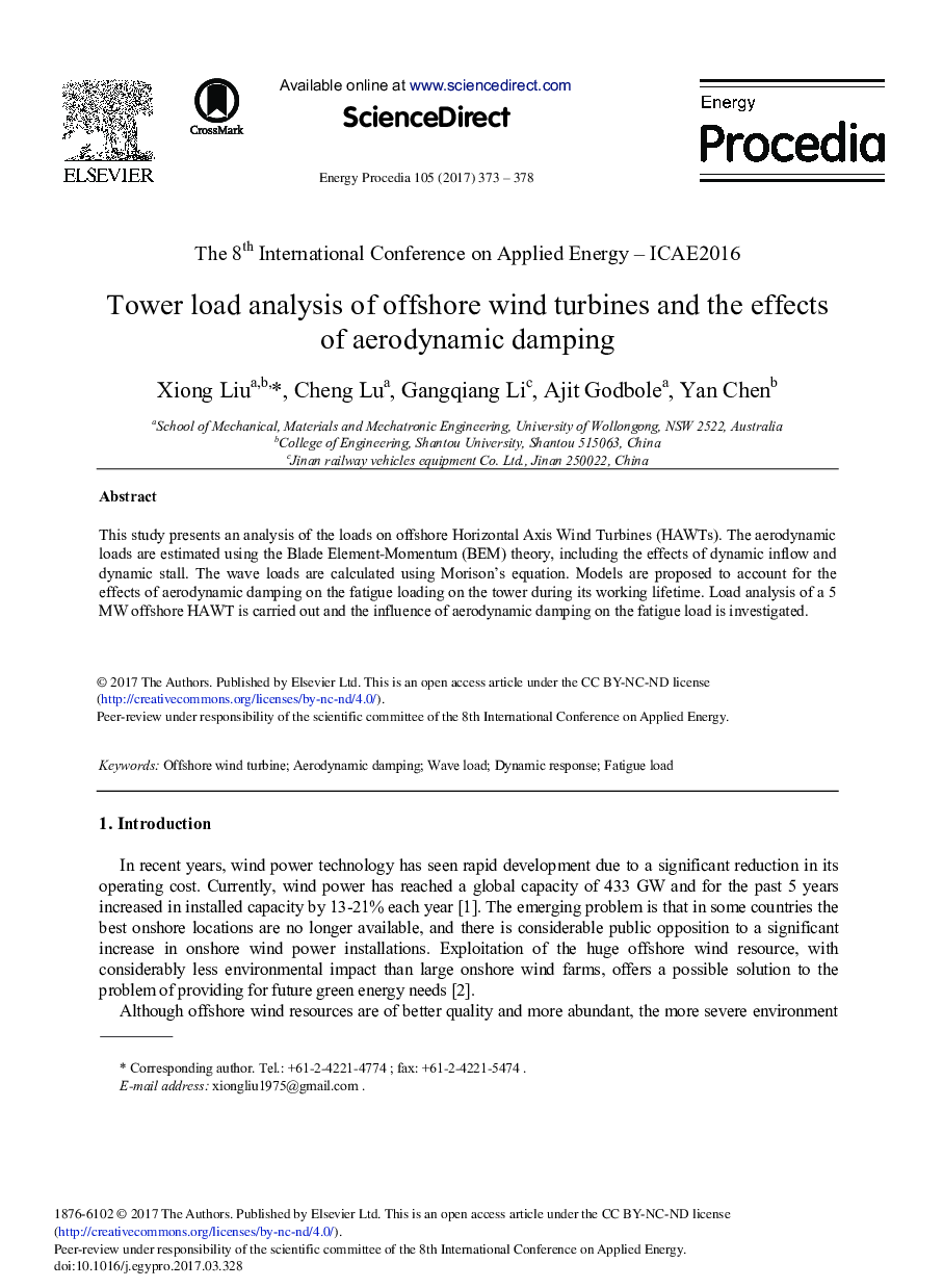 Tower Load Analysis of Offshore Wind Turbines and the Effects of Aerodynamic Damping