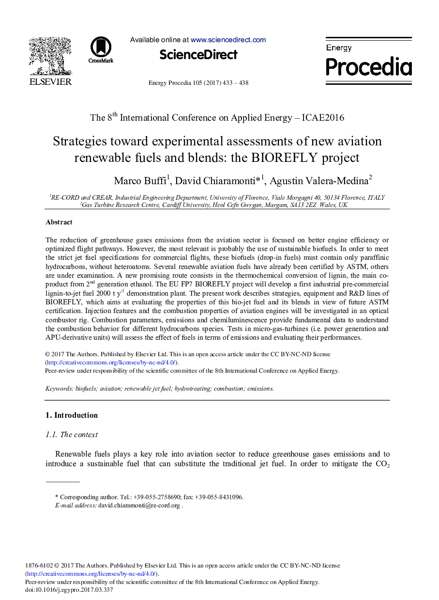 Strategies toward Experimental Assessments of New Aviation Renewable Fuels and Blends: The BIOREFLY Project