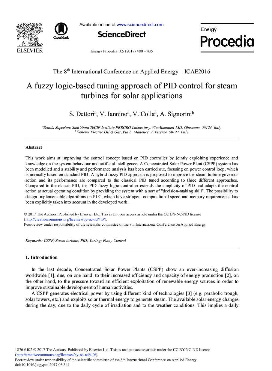 A Fuzzy Logic-based Tuning Approach of PID Control for Steam Turbines for Solar Applications