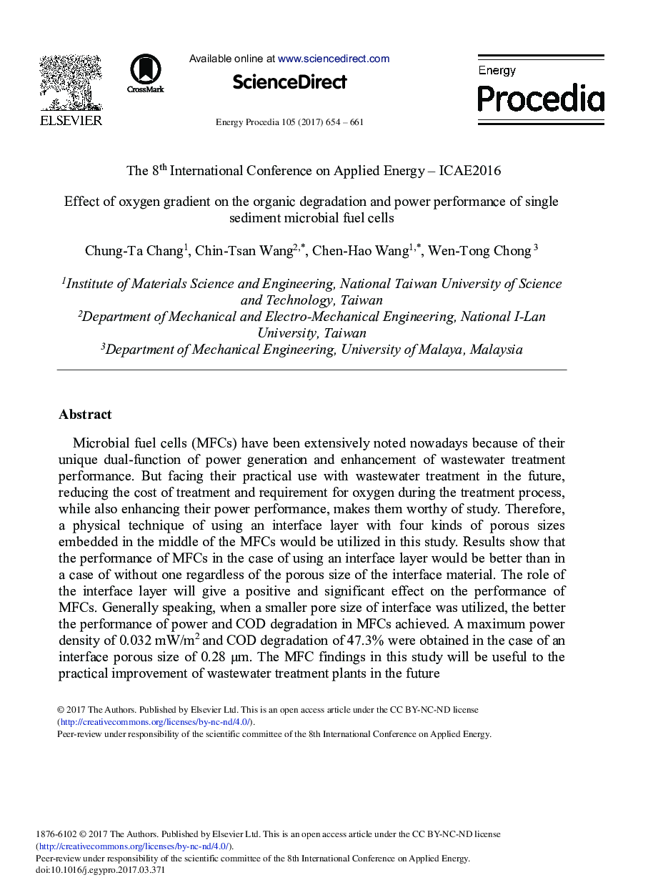 Effect of Oxygen Gradient on the Organic Degradation and Power Performance of Single Sediment Microbial Fuel Cells