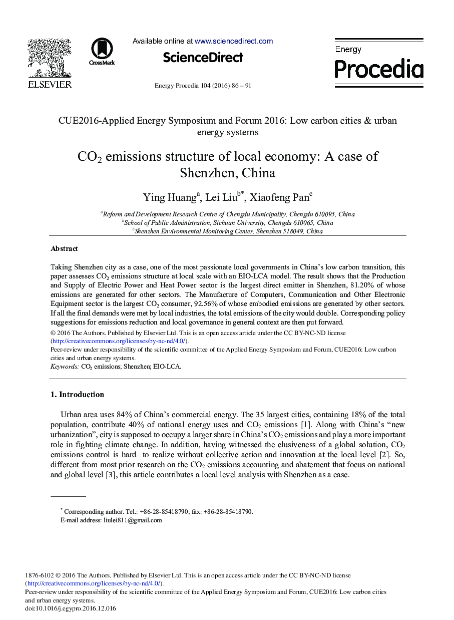 CO2 Emissions Structure of Local Economy: A Case of Shenzhen, China