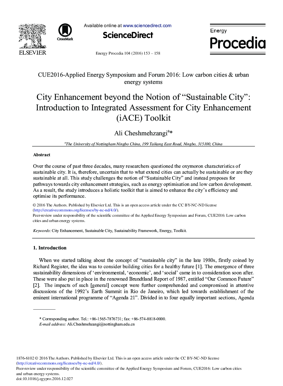 City Enhancement beyond the Notion of “Sustainable City”: Introduction to Integrated Assessment for City Enhancement (iACE) Toolkit