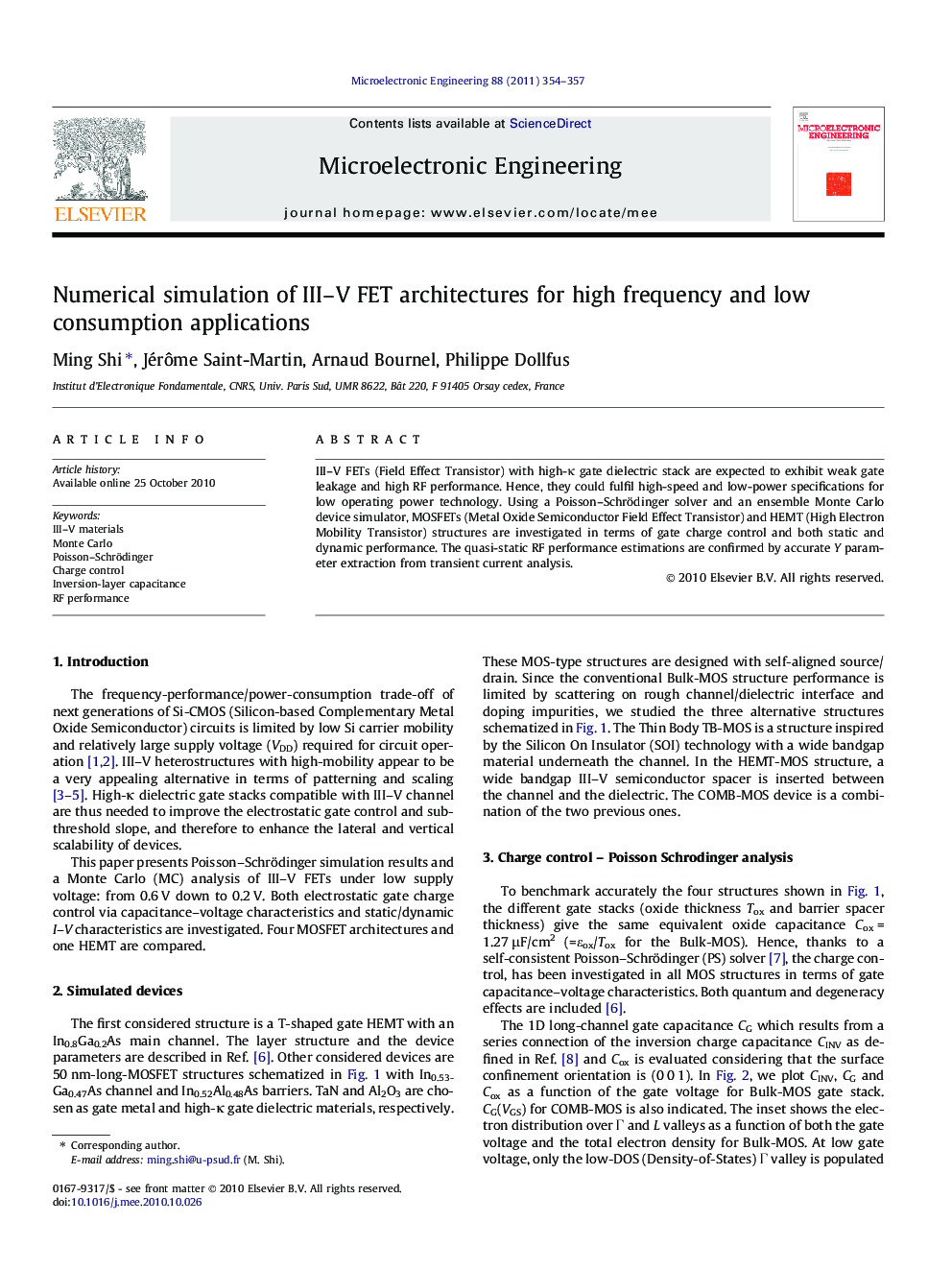 Numerical simulation of III–V FET architectures for high frequency and low consumption applications