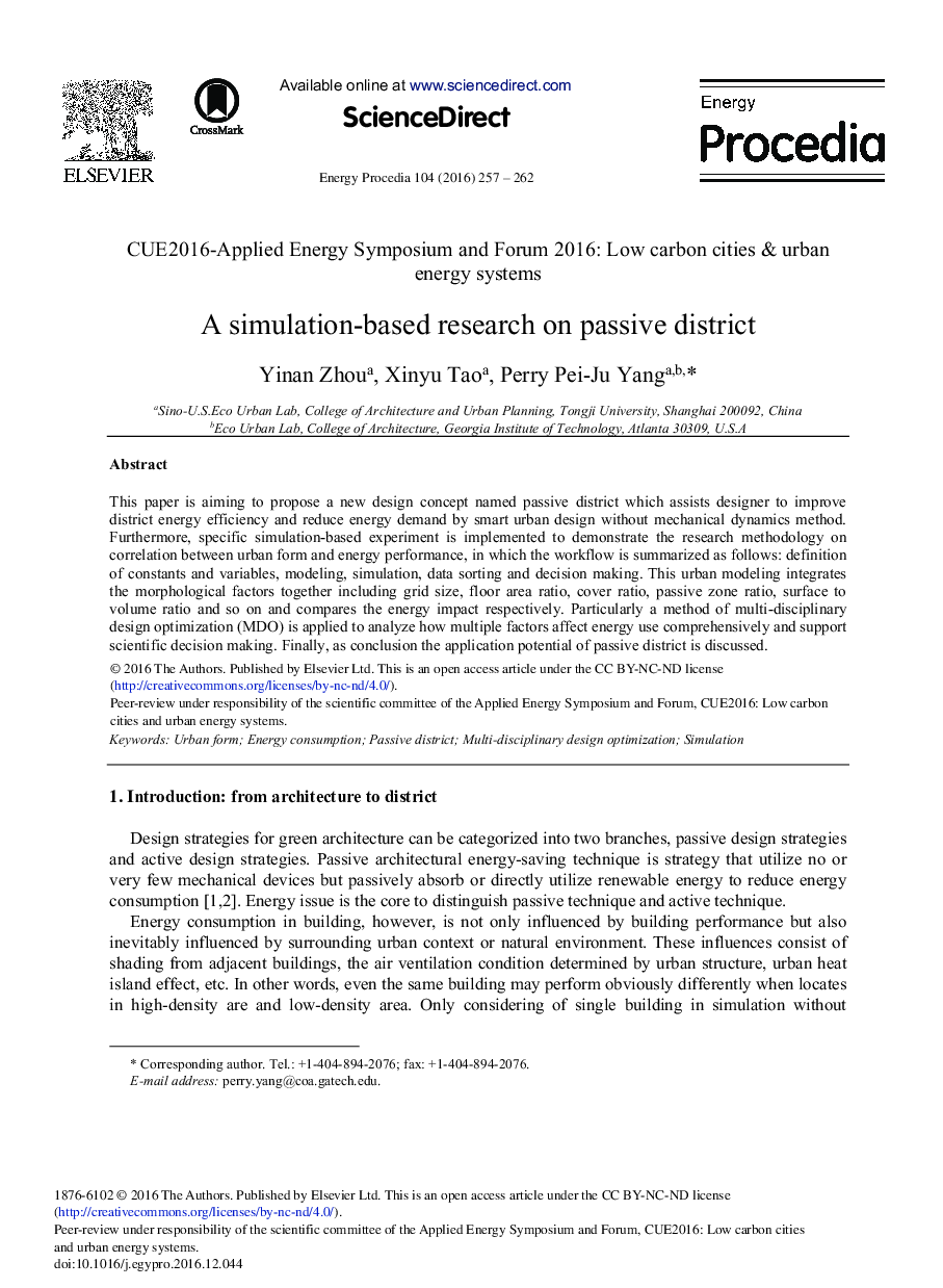 A Simulation-based Research on Passive District