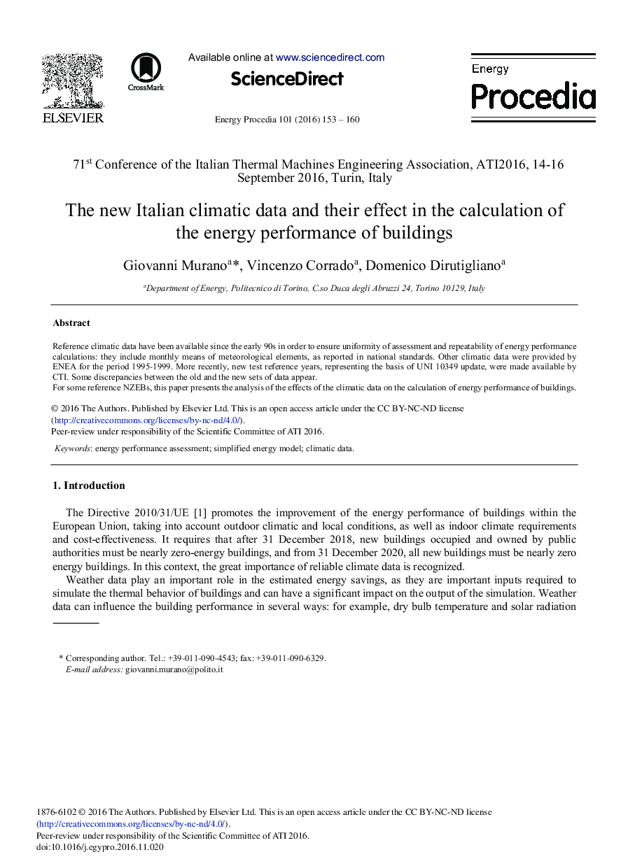 The new Italian Climatic Data and their Effect in the Calculation of the Energy Performance of Buildings