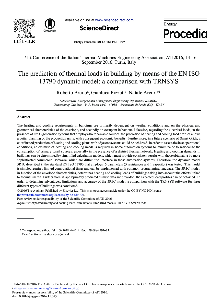 The Prediction of Thermal Loads in Building by Means of the EN ISO 13790 Dynamic Model: A Comparison with TRNSYS