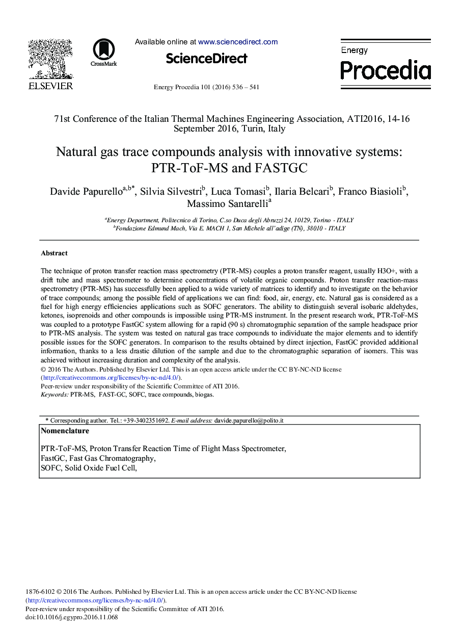 Natural Gas Trace Compounds Analysis with Innovative Systems: PTR-ToF-MS and FASTGC
