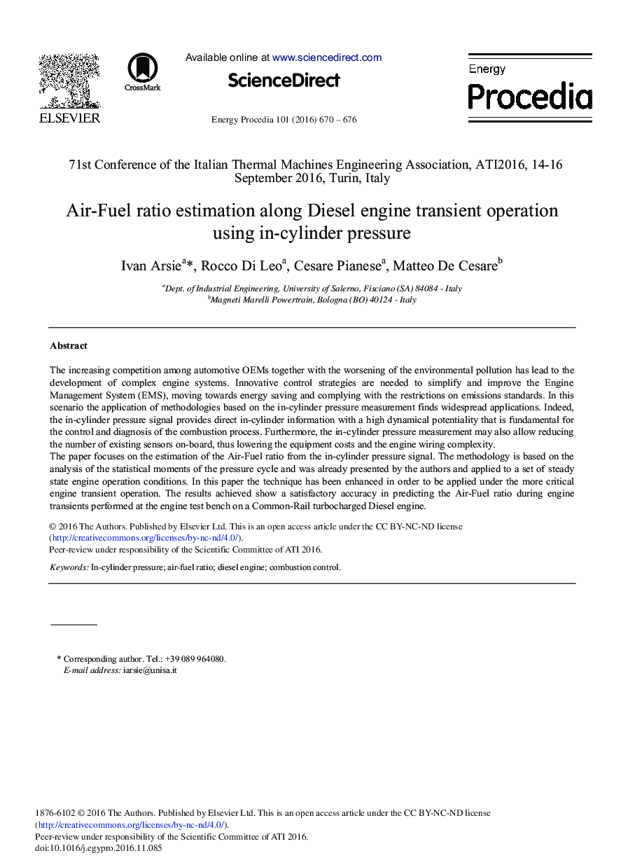 Air-fuel Ratio Estimation Along Diesel Engine Transient Operation Using In-cylinder Pressure