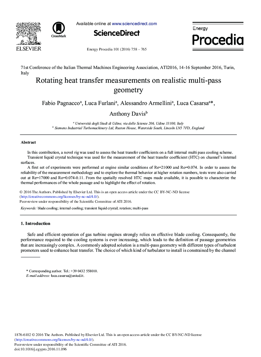 Rotating Heat Transfer Measurements on Realistic Multi-pass Geometry