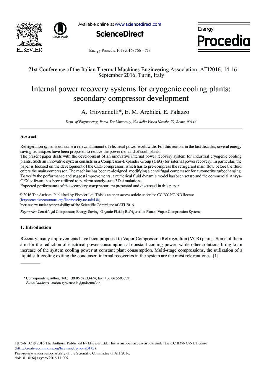 Internal Power Recovery Systems for Cryogenic Cooling Plants: Secondary Compressor Development