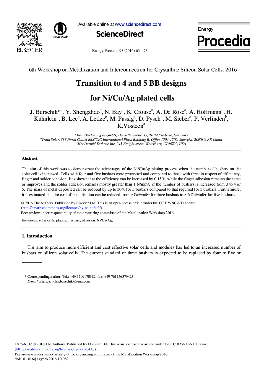 Transition to 4 and 5 BB Designs for Ni/Cu/Ag Plated Cells