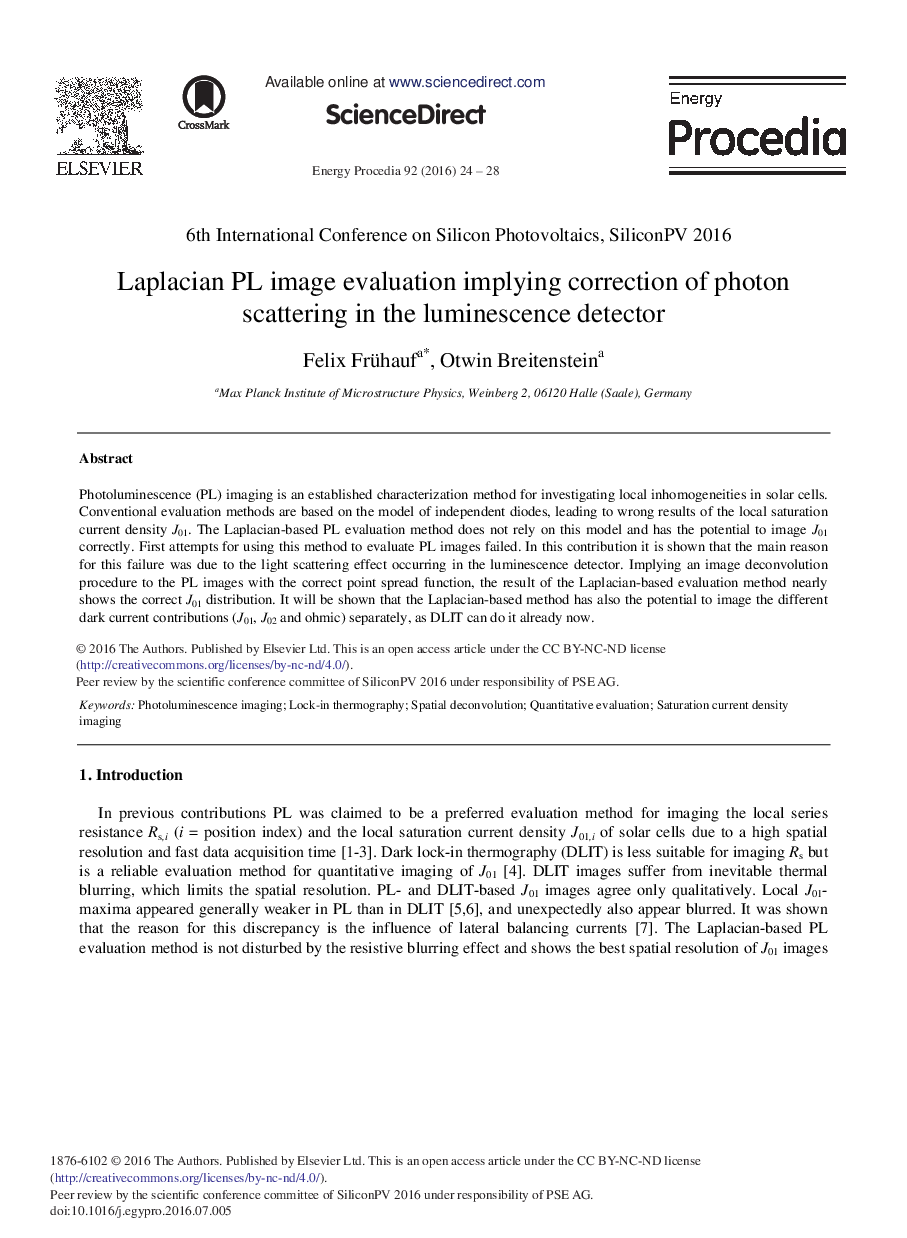 Laplacian PL Image Evaluation Implying Correction of Photon Scattering in the Luminescence Detector