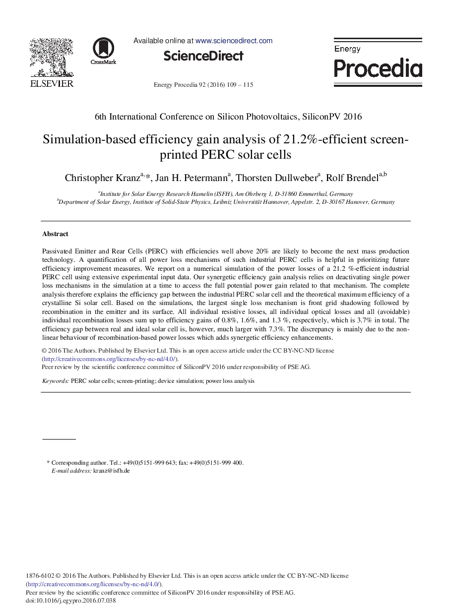 Simulation-based Efficiency Gain Analysis of 21.2%-efficient Screen-printed PERC Solar Cells