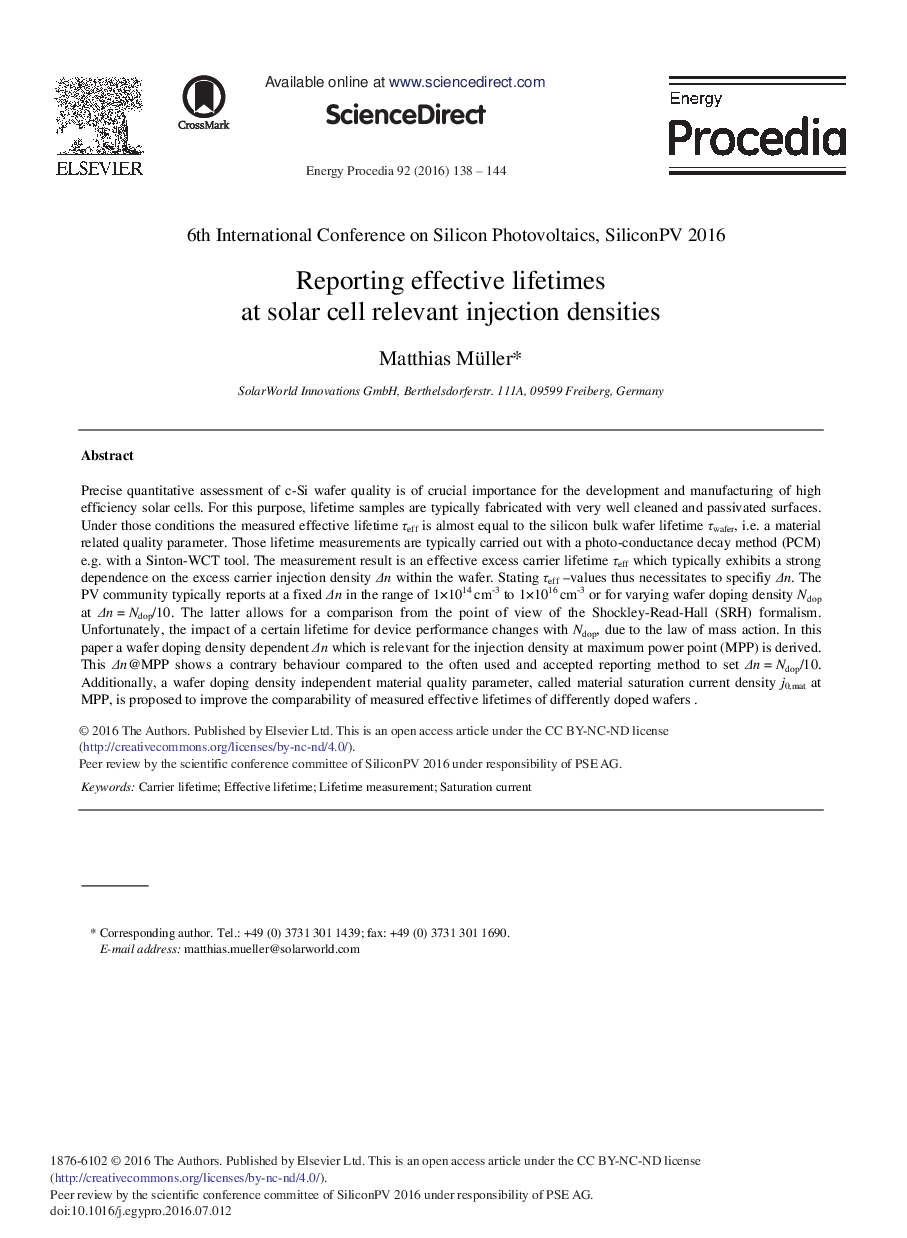 Reporting Effective Lifetimes at Solar Cell Relevant Injection Densities