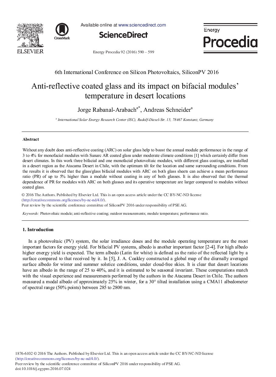 Anti-reflective Coated Glass and its Impact on Bifacial Modules' Temperature in Desert Locations